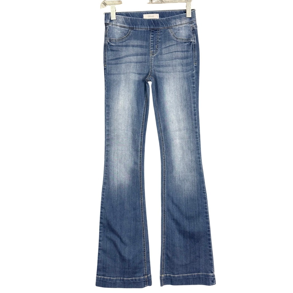 Cello Jeans Womens Small Blue Flare Pull On Medium Wash Stretch Jeggings AB35324